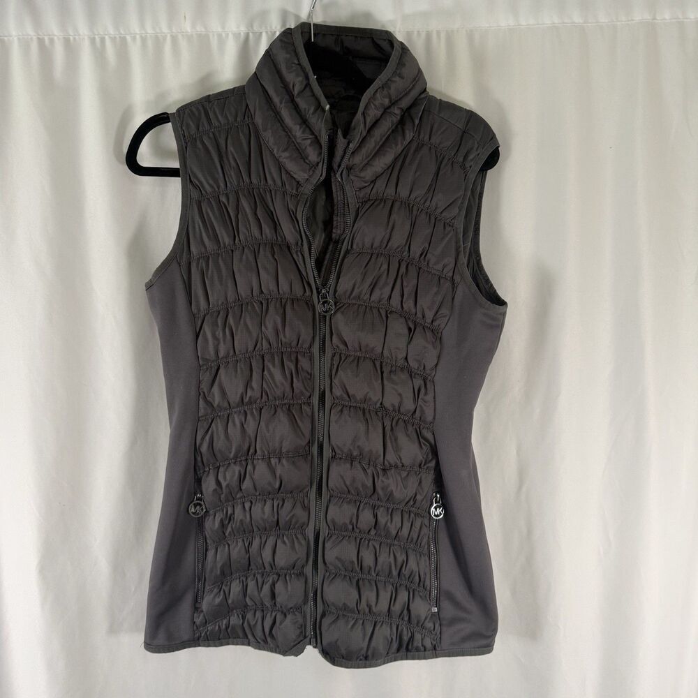 Michael Kors Down Puffer Vest Women's Medium Grey Full Zip Pockets Lightweight